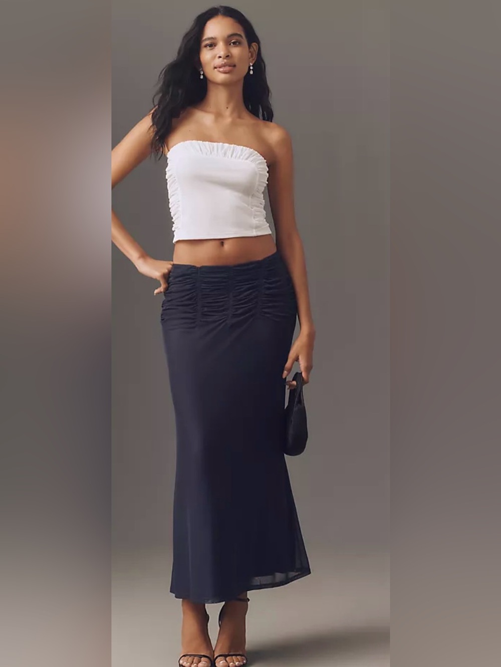 Anthropologie  Maeve Ruched column Maxi Skirt